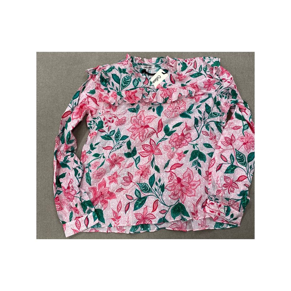 Celina Moon Womens Long Sleeve Pink Medina Floral Printed Top, Ruffles, Large